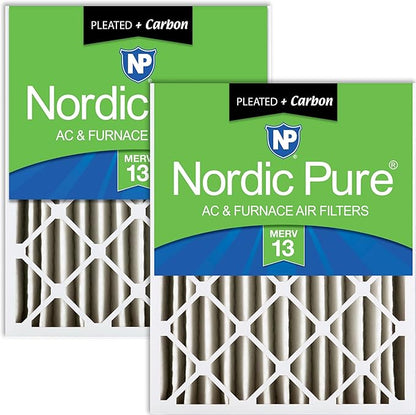 Nordic Pure 20x20x4 (Actual Size: 19 1/2 x 19 1/2 x 3 5/8) Pleated Air Filters MERV 13 Plus Carbon 2 Pack