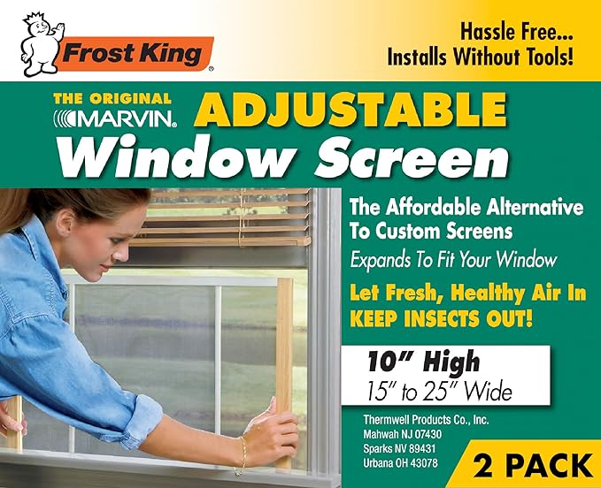 Frost King 2AWS1025 WB Marvin Adjustable Window Screen, 10in High x Fits 15-25in Wide (2 Pack)