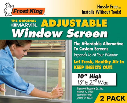Frost King 2AWS1025 WB Marvin Adjustable Window Screen, 10in High x Fits 15-25in Wide (2 Pack)