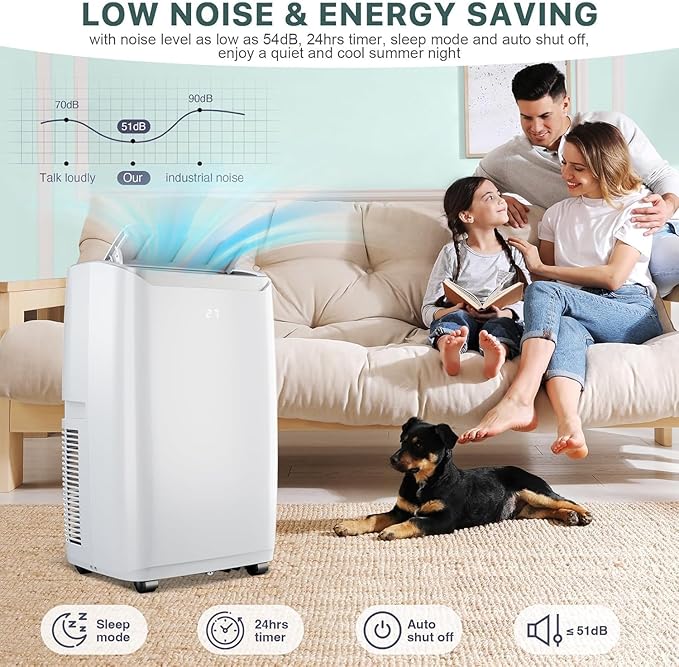 Portable Air Conditioners, 12000 BTU Portable AC for Rooms Up to 550 Sq.Ft. 3-In-1 AC with Fast Cooling, Dehumidifier & Three Speed Fan, 24H Timer/Remote Control/Ultra Quiet for Bedroom, White