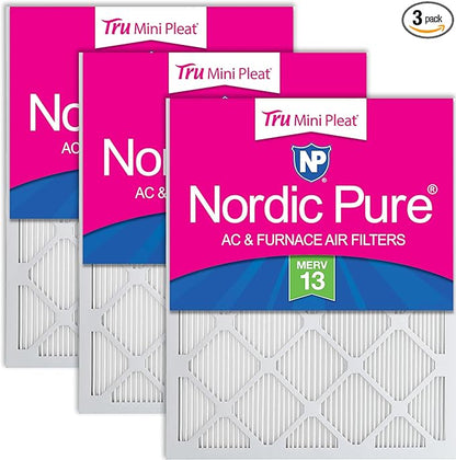Nordic Pure 16x30x1 (Actual Size: 15 3/4 x 29 11/16 x 3/4) Tru Mini Pleat MERV 13 AC Furnace Air Filters – 2.5X More Media for Longer-Lasting, High-Efficiency Filtration - 3 Pack