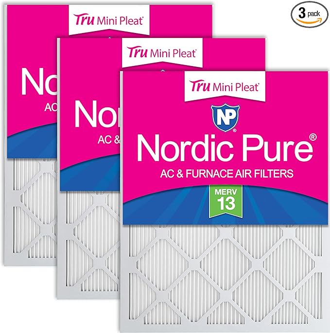 Nordic Pure 20x25x1 (Actual Size: 19 1/2 x 24 1/2 x 3/4) Tru Mini Pleat MERV 13 AC Furnace Air Filters – 2.5X More Media for Longer-Lasting, High-Efficiency Filtration - 3 Pack