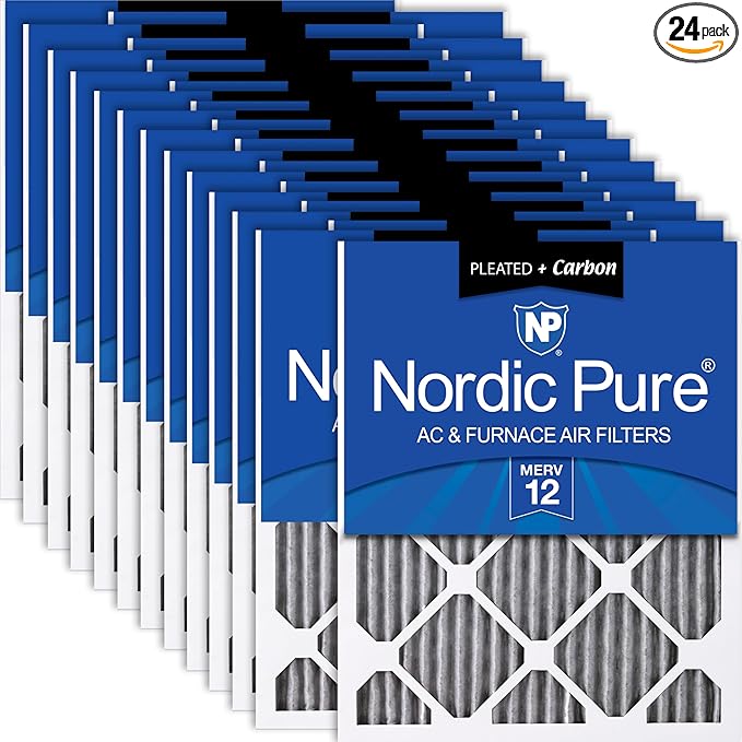 Nordic Pure 18x25x1 (Actual Size: 17 1/2 x 24 1/2 x 3/4) Furnace Air Filters MERV 12 Pleated Plus Carbon 24 Pack