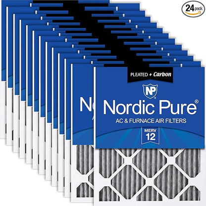 Nordic Pure 18x24x1 (Actual Size: 17 1/2 x 23 1/2 x 3/4) Furnace Air Filters MERV 12 Pleated Plus Carbon 24 Pack
