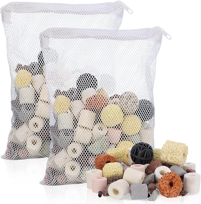 Segarty Filter Media,12 in 1 Bio Media for Aquarium Sump Filter Ceramic Rings Activated Carbon Bio Balls Freshwater Marine Biological Filter Media for Koi Fish Tank Pond Canister (2.2lb with Mesh Bag)