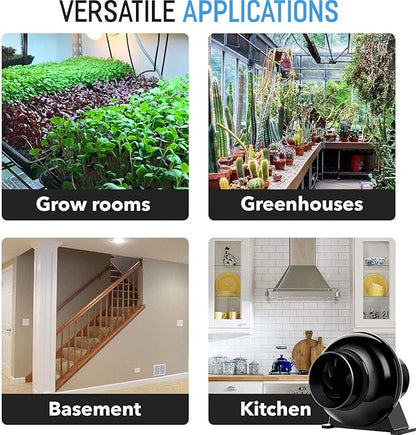 iPower 4 Inch 195 CFM Inline Fan Circulation Vent Blower, Air Carbon Filter and 8 Feet Aluminum 4 Layer Protection Ducting, Combo for Grow Tent, Greenhouse, Kitchen, Basement