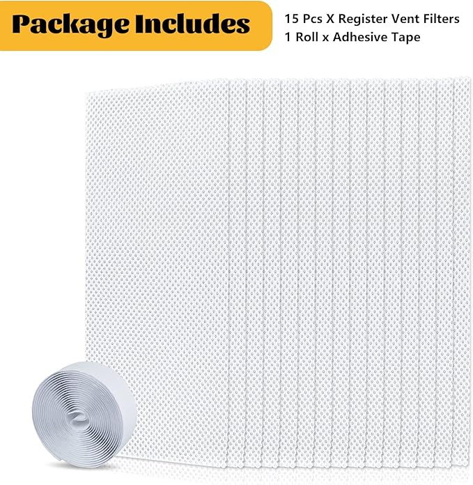 GCGOODS 15 Pcs 4" x 12" Air Filters for Home, Reusable & Washable, 3 Layers Register Vent Filters for Indoor Grille Filtration, Reduce Dander, Dirt, Dust and Pollen, Floor Vent Filters, White