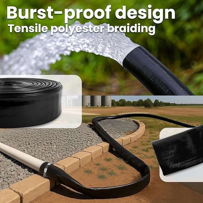 XtremepowerUS Backwash Hose Extra Heavy-Duty Pool Drain Hose 2" x 50 ft – 47 MIL Thickness Drain Hose with Clamp for Filter Pump or Sump Discharge