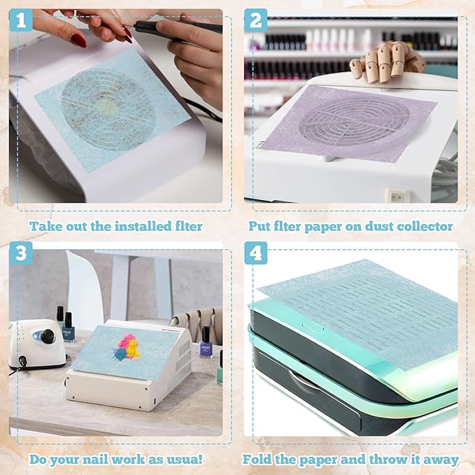 1200 Sheets Nail Dust Collector Filter Paper, Disposable Dust Collector Sheet for Nails Tech Filter Sheet for Nail Vacuum Cleaner Supplies Nails Salon Accessories