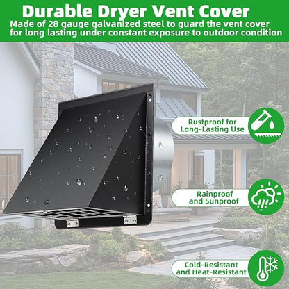 3 Inch Dryer Vent Cover Outside with Mesh & Cushioned Flap,Metal Wall Vent Exhaust Vent Cover,Exterior Dryer Vent Hood Wall Mount Extractor Vent,Outdoor Dryer Vent Cover for Laundry AC Air Vents-Black