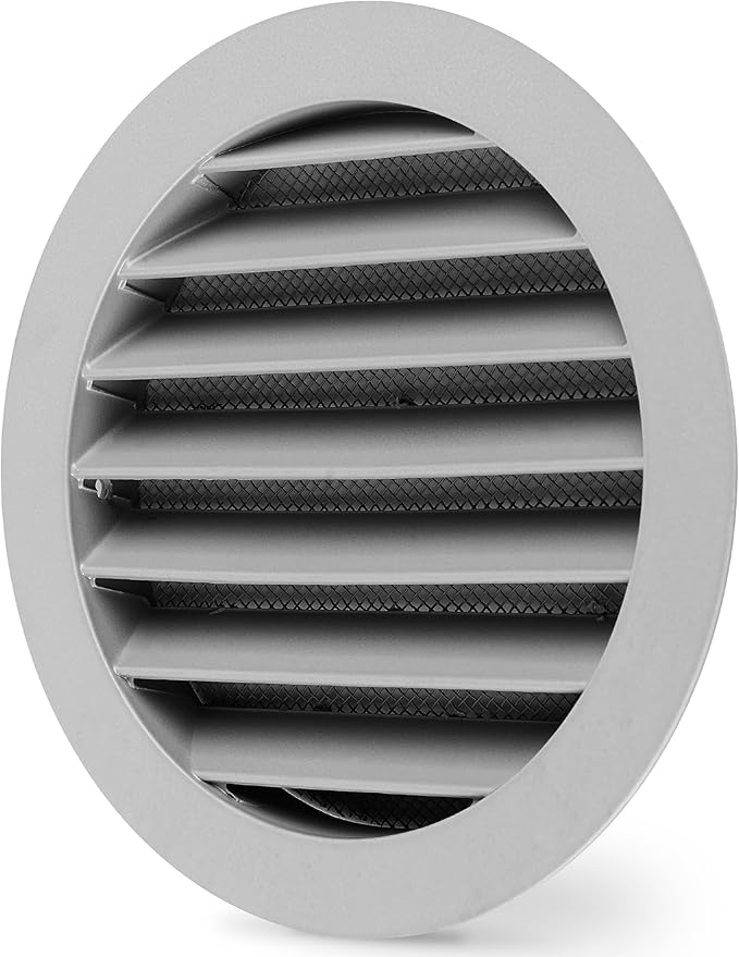 calimaero® WSGG 5" Inch Gray Round Metal Air Vent Grill Cover Flat Louver with Fly Screen Fits Only with Metal Ducts