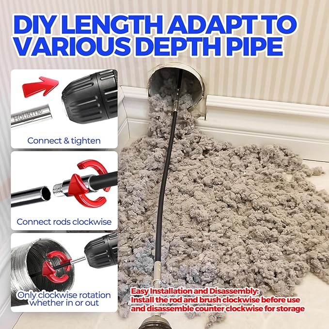 Holikme 40 Feet Dryer Vent Cleaner Kit, Flexible Lint Brush with Drill Attachment, Extends Up to 40 Feet for Easy Cleaning, Synthetic Brush Head, Use with or Without a Power Drill, Black