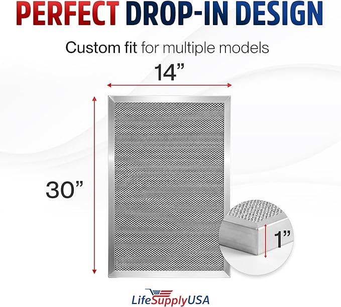 14x30x1 Electrostatic Air Filter, MERV 8, Washable, Reusable Furnace AC/HVAC Filter, Energy Saving, Easy to Clean, Long-Lasting by LifeSupplyUSA