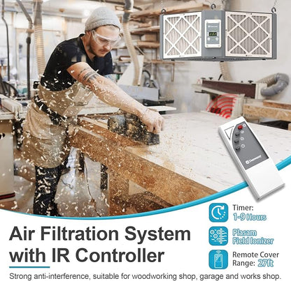 360° Woodshop Air Filtration System Woodworking - 1050/1350 CFM, Built-in Ionizer, with Strong Vortex Fan, Shop Air Filtration for Garage, Works Shop, Dust Collectors System, Gray, KMF12D Pro