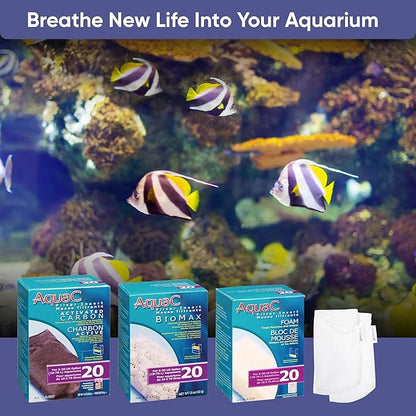 AquaClear 20 HOB Maintenance & Replacement Filter Media Kit, Including Gokul Brands Mesh Bags (AquaClear Activated Carbon Inserts 45g-1 Pack, BioMax Media 42g, Filter Foam Insert 1-Pack)