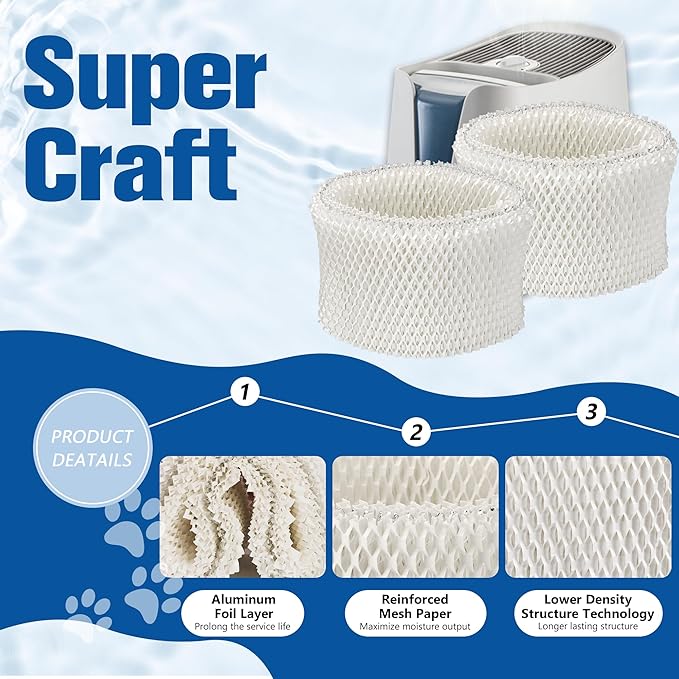 Funmit WF2 Humidifier Filter Replacement for Vicks Kaz Humidifier Starry Night Cool Mist V3500N V3700 V3100 V3900 Sunbeam 1118 1119 Honeywell HCM-300T HCM-350 WA-8D Enviracaire ECM-500 4 Pack