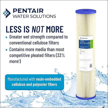 Pentair Pentek ECP5-20BB Big Blue Sediment Water Filter, 20-Inch, Whole House Heavy Duty Pleated Cellulose Polyester Replacement Cartridge, 20" x 4.5", White End-Cap, 5 Micron