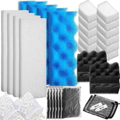 36 Pcs Aquarium Filter Media Kit Compatible with Fluval 306/307, Canister Maintenance Replacement Including 24 Bio Foam Pad, 2 500g Ceramic Rings, 2 Filter Bags, 6 Activated Carbon, 2 Grease