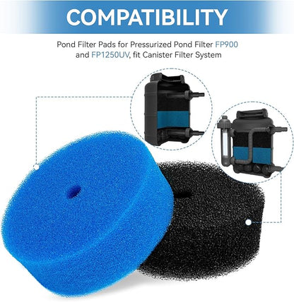 Pond Filter Replacement Pads for FP900 & FP1250UV Pressurized Pond Filter, Coarse and Fine Filter Media for Outdoor Fish Ponds (2 Pack)