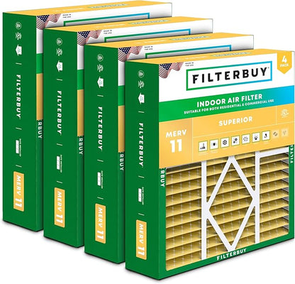Filterbuy 20x25x5 Air Filter MERV 11 Superior Pet & Allergy Defense (4-Pack), Pleated HVAC AC Furnace Filters for Amana, Coleman, Goodman, Maytag, York, and More (Actual Size: 20.19 x 25.31 x 5.25)