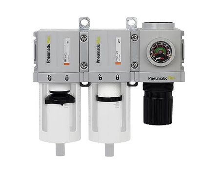 PneumaticPlus PPC3C-N02G Compressed Air Drying System- Particulate Air Filter, Coalescing Filter & Air Pressure Regulator Combo 1/4" NPT (High Flow), Poly Bowl with Guard, Manual Drain