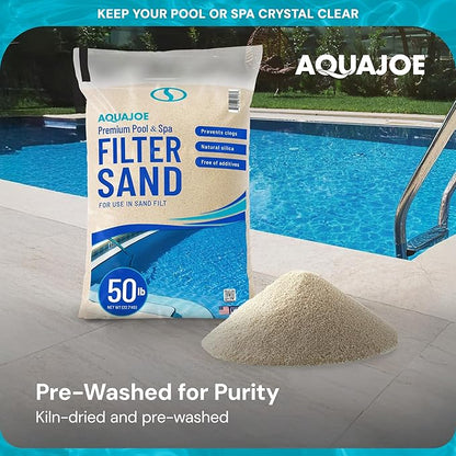 Aqua Joe Premium Pool and Spa Filter Sand, Natural Silica, 50 Lb Bag - Above Ground and Inground Swimming Pool System Accessory for Care, Cleaning, and Maintenance, FLTSAND50