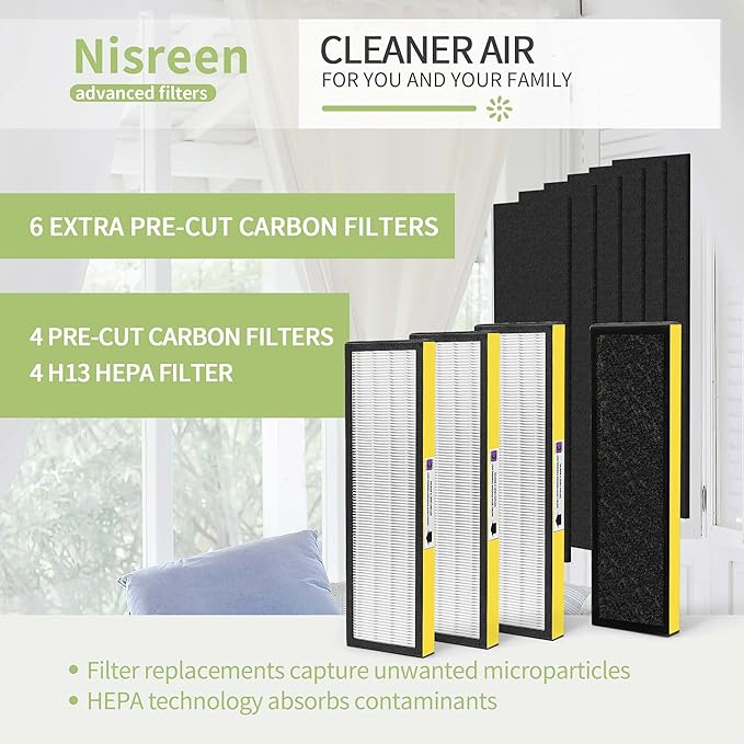 FLT5000 Filter C Replacement Compatible with Germ-Guardian Air Puri-fier Filter Replacement, for 28" Air Puri-fier Model AC5250PT AC5000E AC5300B AC5350W, 4 HEPA and 6 Pre-Filter