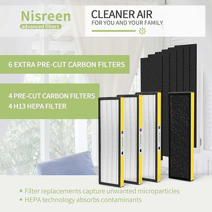FLT5000 Filter C Replacement Compatible with Germ-Guardian Air Puri-fier Filter Replacement, for 28" Air Puri-fier Model AC5250PT AC5000E AC5300B AC5350W, 4 HEPA and 6 Pre-Filter