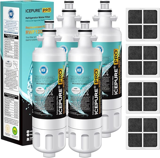 ICEPURE PRO ADQ36006101 NSF/ANSI 401 Certified Replacement for LG LT700P, Kenmore Elite 9690, ADQ36006102, RFC 1200A, 46-9690 ADQ36006101-S WSL-3 FML-3 Refrigerator Water and LT120F Air Filte, 4Combo
