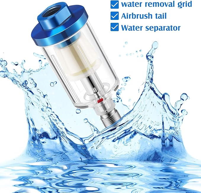 Pack of 6 Small Water Oil Separator Filter 1/4 Inch NPT Inlet and Outlet Air Compressor Moisture Filter Airbrush Water Separator for Spray Paint Air Line Compressor Fitting, Blue