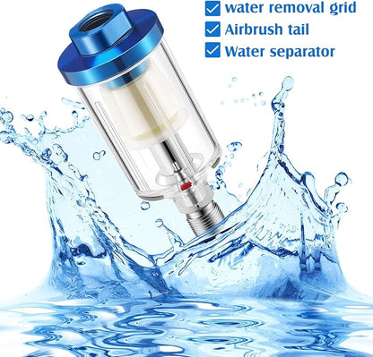 Pack of 6 Small Water Oil Separator Filter 1/4 Inch NPT Inlet and Outlet Air Compressor Moisture Filter Airbrush Water Separator for Spray Paint Air Line Compressor Fitting, Blue