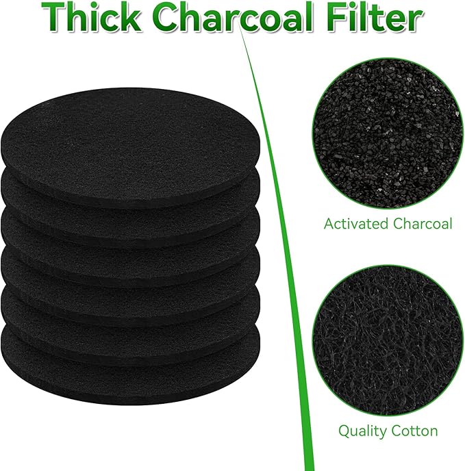 6 Pack Charcoal Filters for Compost Bucket, 6.7 Inch Compost Filters for Countertop Bin, Activated Carbon Replacement Filters for Kitchen Compost Bins, Home Bucket Compost Bin Refill, Round