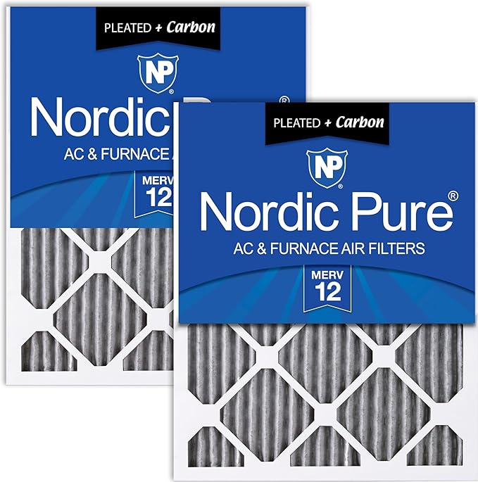 Nordic Pure 16x25x1 (Actual Size: 15 1/2 x 24 1/2 x 3/4) Furnace Air Filters MERV 12 Pleated Plus Carbon 2 Pack