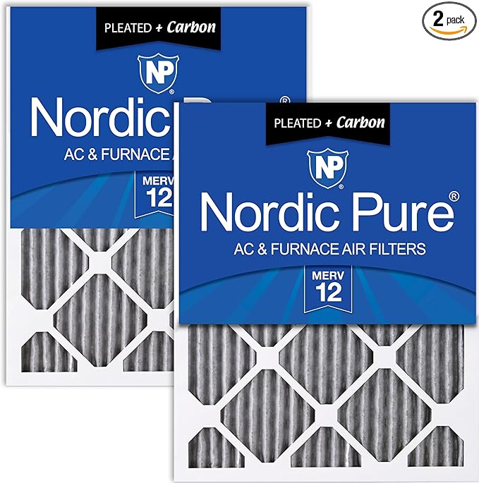 Nordic Pure 16x30x1 (Actual Size: 15 3/4 x 29 11/16 x 3/4) Furnace Air Filters MERV 12 Pleated Plus Carbon 2 Pack
