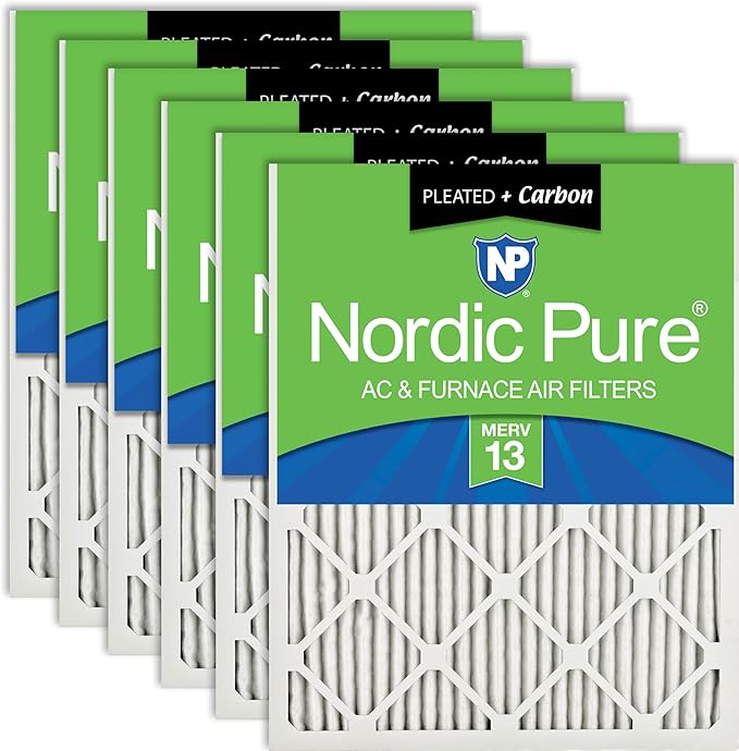 Nordic Pure 14x20x1 (Actual Size: 13 1/2 x 19 1/2 x 3/4) Pleated Air Filters MERV 13 Plus Carbon 6 Pack