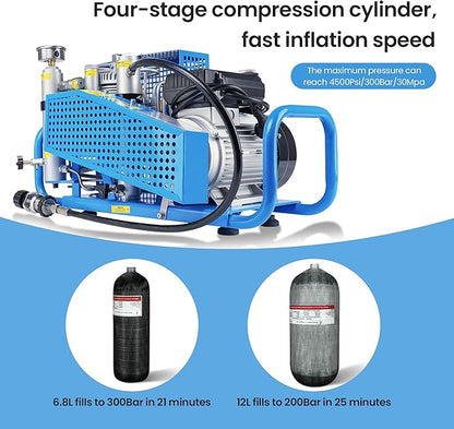TUXING 4500Psi PCP Air Compressor | 300Bar High Pressure Diving Compressor | Auto Stop | 3.5CFM100L/min Air Flow | Scuba Breathing Snorkeling Water Sport Paintball 110V 60HZ Single-phase (TXESB042)
