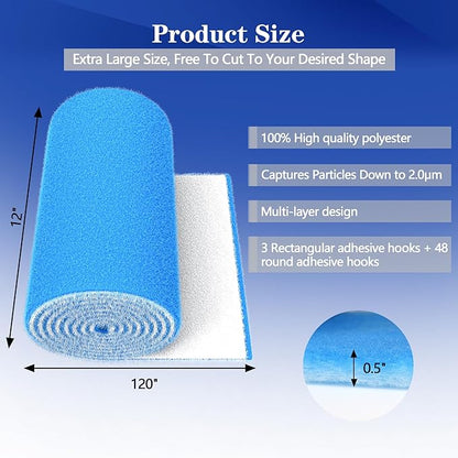 Air Vent Filters, 12"X120" Cut to Size Air Filter Material, MERV 8 Electrostatic Air Filter Roll, Blue & White Vent Filters for Home Floor, Rv Ac Vent, Ceiling, Refrigeration, HVAC Furnace Vent, Etc