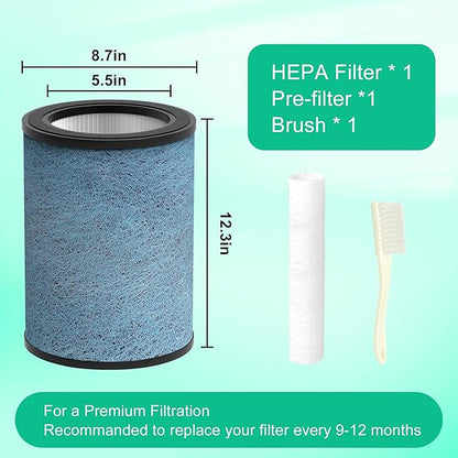 HP302 Replacement Filter Compatible with Shark HP301 HP302 NeverChange Air Purifier MAX Clean Sense HP200 HC502 HP232 AP1000, 3-in-1 HEPA Filter, Part# HE3FKPET 1 Pack