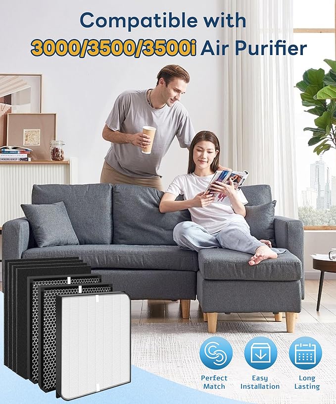 3000/3500 Replacement Filter Compatible with Air doctor 3000/3500 Air Purifi-er, with 1 main filter + 2 Activated Carbon filters + 4 Carbn Pre-Filters