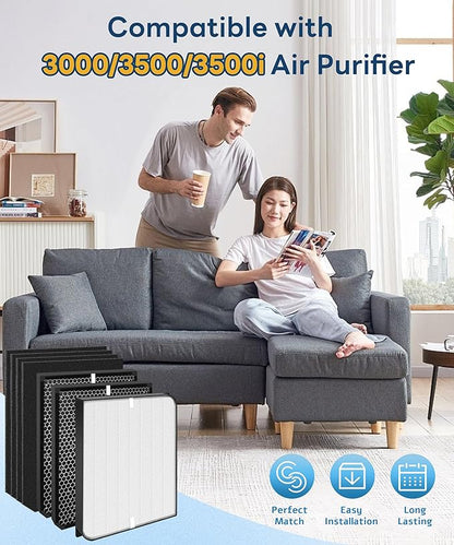 3000/3500 Replacement Filter Compatible with Air doctor 3000/3500 Air Purifi-er, with 1 main filter + 2 Activated Carbon filters + 4 Carbn Pre-Filters