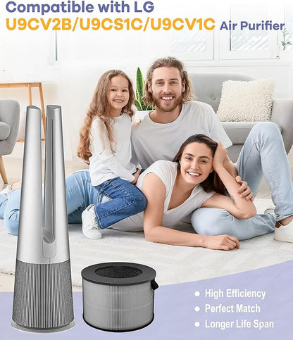 2 Pack U9CV2B Filter Replacement Compatible with LG PuriCare AeroTower Fan, for U9CV2B / U9CS1C / U9CV1C Air Purifier, 3-in-1 Filter and Activated Carbon Filters