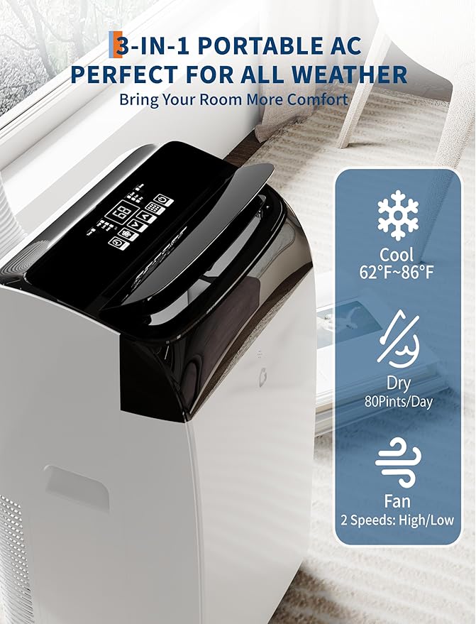 GarveeLife 12,000 BTU Portable Air Conditioners - Smart AC Units Cold with Drainage-free 48db Quiet Cooling within 550 sq.ft, Remote Control 24H Timer/Dehumidifier/Fan Modes for Bedroom Room Indoor