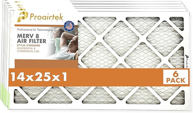 Proairtek AF14251M08SWH Model 14x25x1 Pack of 6 Air Filters, MERV 8; Ideal for Anyone Wanting Clean, Crisp Air in Their Home