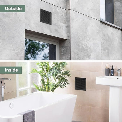 Vent Systems 6'' x 6'' Inch Black Soffit Vent Cover - Pack of 100 - Flat Square Air Vent Louver - Grille Cover - Built-in Insect Screen - HVAC Vents for Bathroom, Home Office, Kitchen 6x6 Inch