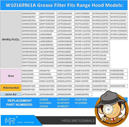 Updated W10169961A Range Hood Filter, Stove Vent Filter, Fits Whirlpool, Ikea, Kitchen Aid, Jenn Air, Aluminum Mesh Range Hood Grease Filters 10.5x12Inch, Hood Filters for Kitchen 2PCS