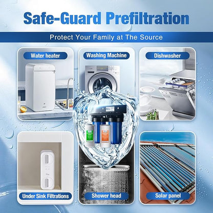 iSpring WGB21B+AH12MN16X2 2-Stage Whole House Water Filter System, Reduces Chlorine, Sediment Water Filtration System for Home with 3/4'' Braided Stainless Steel Hose Connectors and Ball Valve
