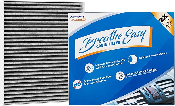 Spearhead Odor Defense Breathe Easy AC & Heater Cabin Filter | Fits Altima, Kicks/Kicks Play, Pathfinder, Rogue, Versa, QX50, QX55, QX60 | Up to 25% Longer Lasting w/Activated Carbon (BE-552)