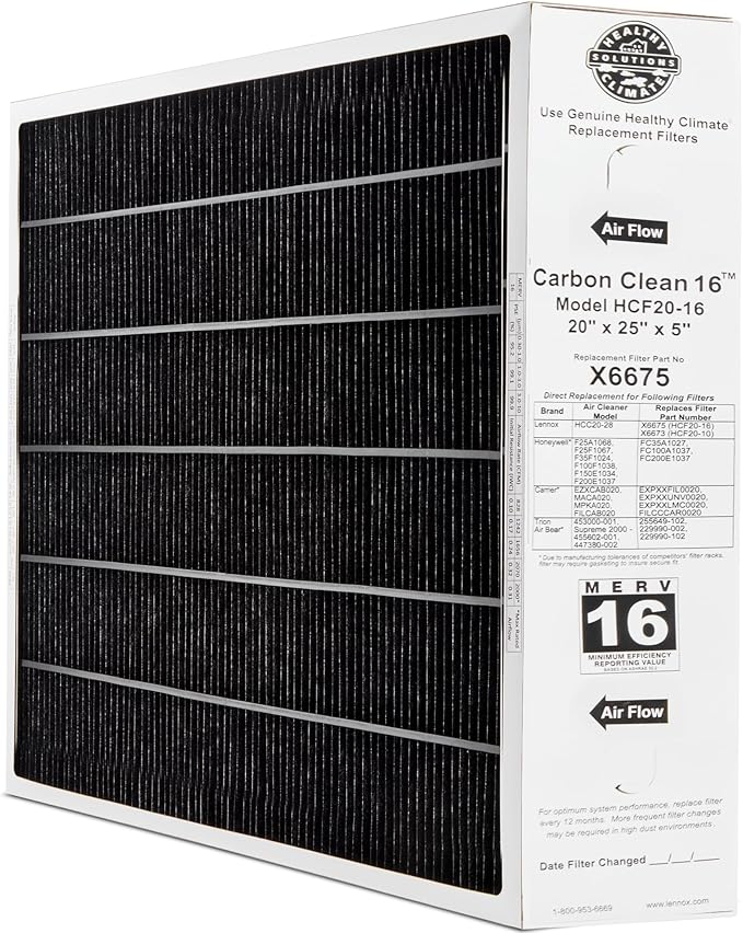 Lennox Healthy Climate X6675 Healthy Climate HCF20-16 Carbon Clean Replacement Filter, MERV16 25"x20"x 5"