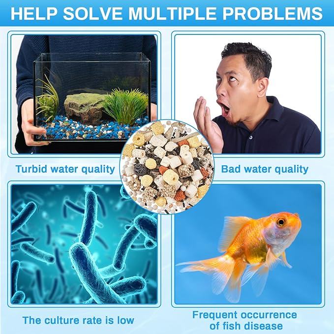 Timgle 3 Bags Aquarium Filter Media Bio Balls Ceramic Rings Set 1500 g Total 3.3 lb 12 in 1 with Mesh Bag Ceramic Rings for Aquarium Filter Pond and Fish Tank Accessories Decorations