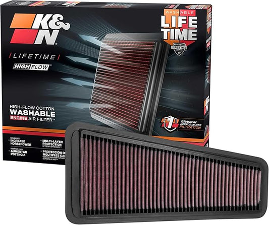 K&N High-Flow Original Lifetime Engine Air Filter: Increase Power: Premium, Washable: Compatible with 2002-2020 TOYOTA: 4Runner, Tacoma, Tundra, FJ, Hilux, Land Cruiser, 33-2281